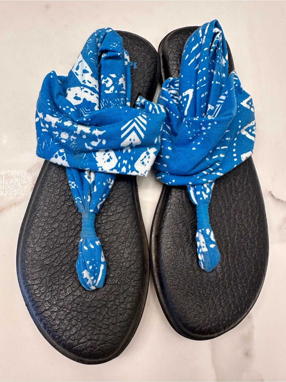 Sanuk yoga sandals blue & white maybe worn once